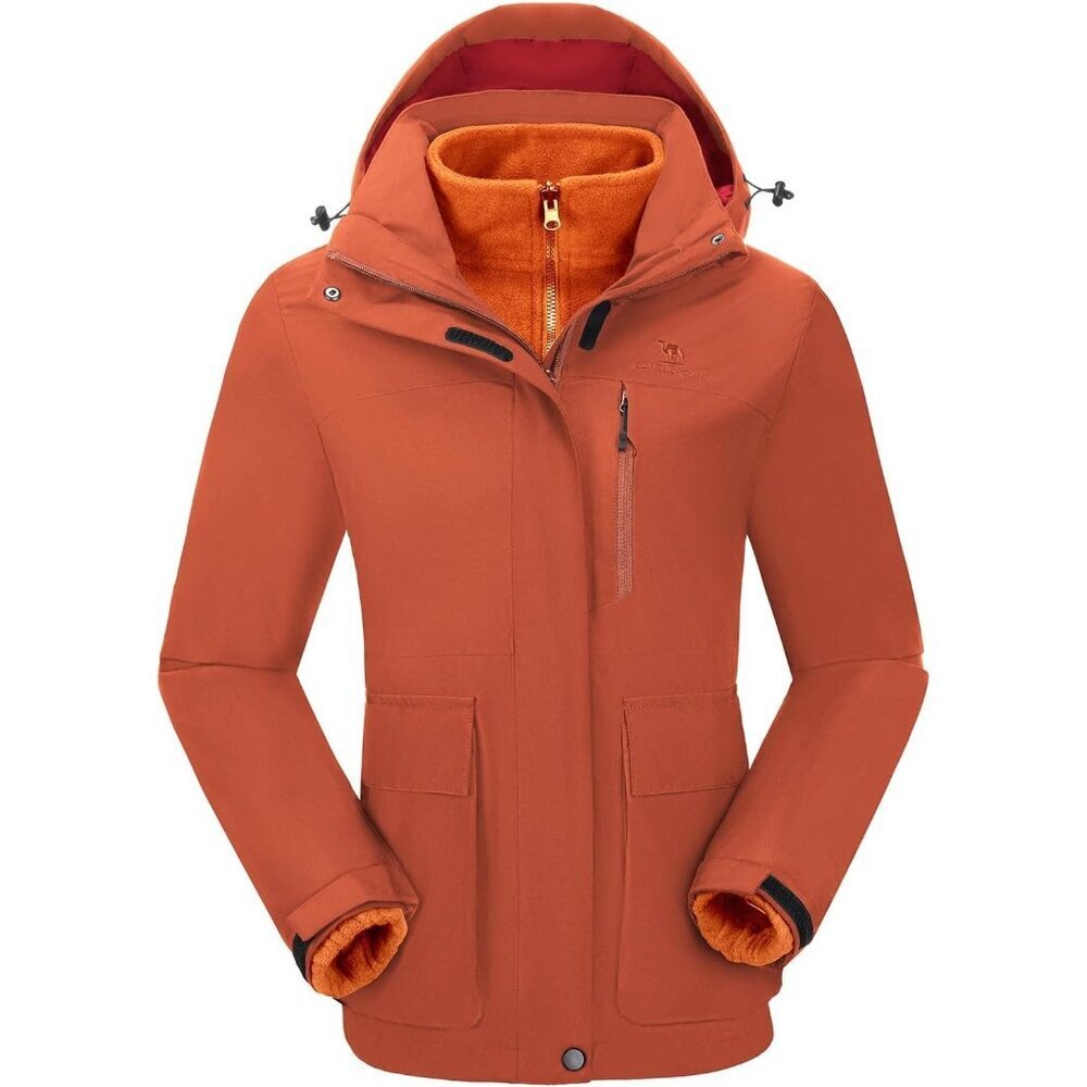 Women's D-Orange Fleece Ski Snow Jackets Coat Waterproof Snowboarding Winter